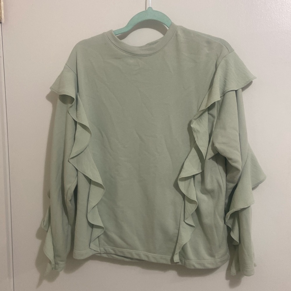 A New Day mint green sweatshirt size medium ruffles